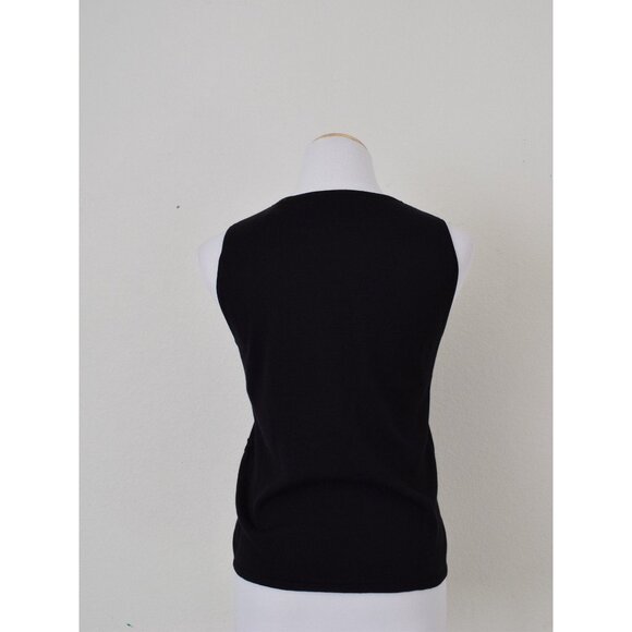 Vintage 90s Stretch Silk/Rayon Black Embroidered + Beads Tank Top | size PM - Picture 3 of 10